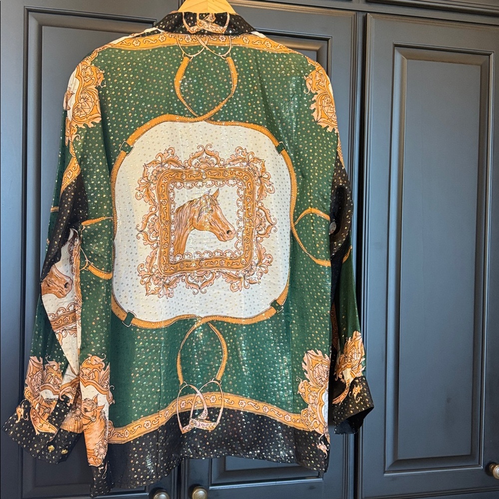 Silk Horse Rodeo themed dress shirt - men’s large